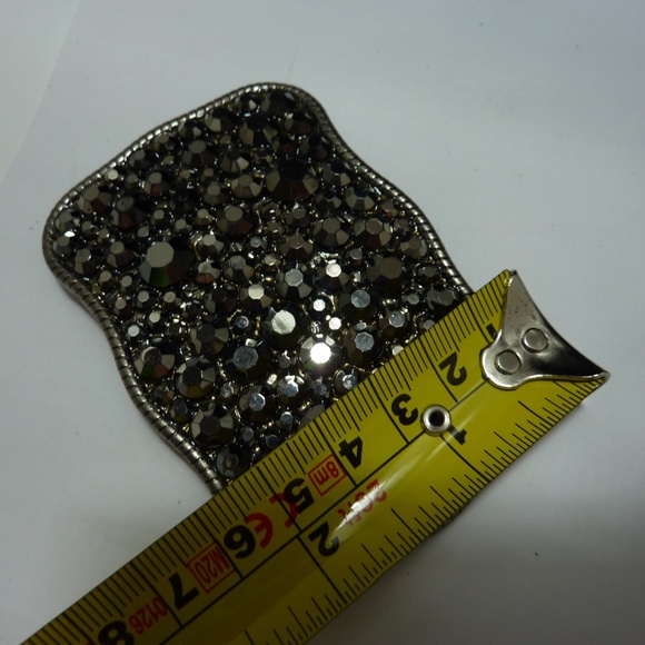 Vintage Belt Buckle Black Rhinestone Crystal Goth  Western 80s Cowgirl - Picture 3 of 5
